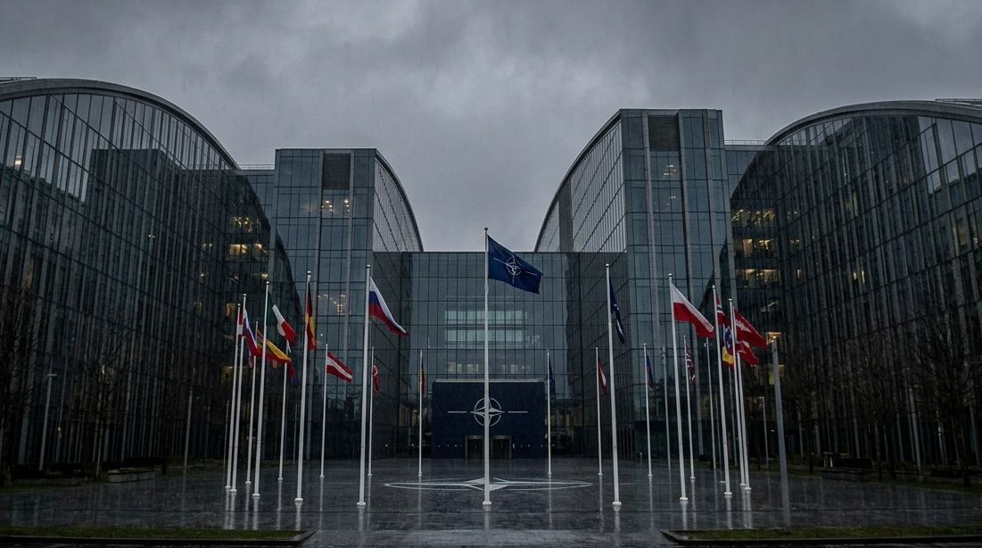 Mehr europäische NATO Flaggen vor NATO-Hauptquartier