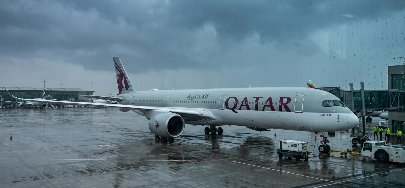 Passagiere beim Qatar Airways Flugbetrieb in Doha