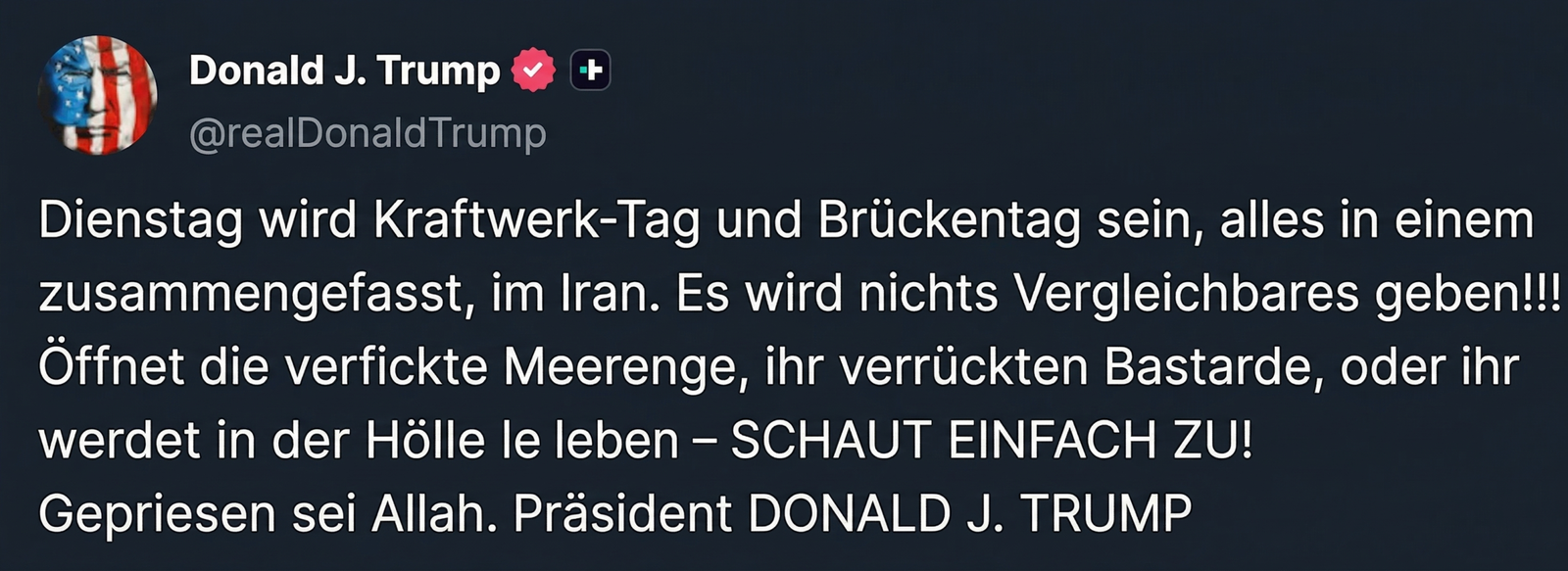 Trumps Warnung betrifft blockierte Meerenge von Hormuz