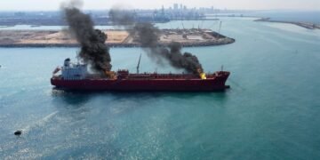 Geografische Karte der Straße von Hormus, wo der Iran greift europäischen Tanker an.