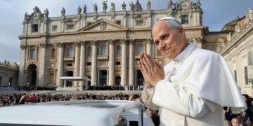 Papst Leo während seiner Ansprache und dem Aufruf zum Frieden im Nahost 2026.