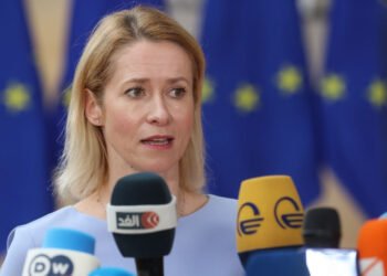 Kaja Kallas diskutiert Lösung zur Hormus-Sperrung in Brüssel Luftaufnahme der Straße von Hormus mit Öltankern