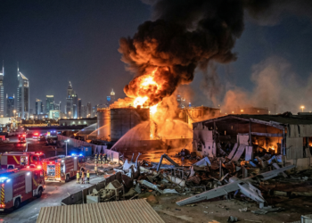 Angriffe auf die VAE über der Skyline von Dubai