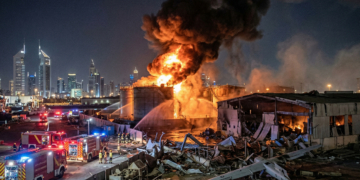 Angriffe auf die VAE über der Skyline von Dubai