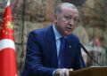 Präsident Erdogan bei einer Rede über die Militäraktion gegen Israel