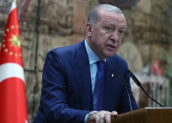 Präsident Erdogan bei einer Rede über die Militäraktion gegen Israel