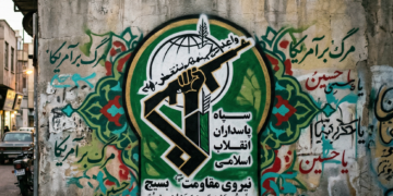 Die iranische Flagge in Wien während Iran warnt Europa vor Sanktionen