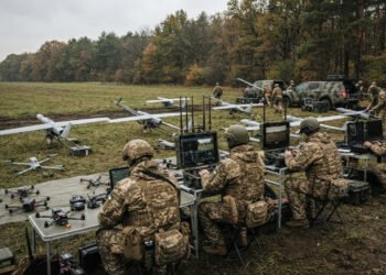 Eine ukrainische Drohne beim Start vor dem geplanten Drohnenexport