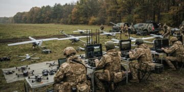 Eine ukrainische Drohne beim Start vor dem geplanten Drohnenexport